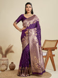 Wine Soft Kanjivaram Silk Zari Woven Designer Saree with Blouse