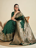 Bottle Green Soft Kanjivaram Silk Zari Woven Designer Saree with Blouse