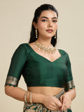 Bottle Green Soft Kanjivaram Silk Zari Woven Designer Saree with Blouse