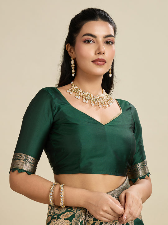 Bottle Green Soft Kanjivaram Silk Zari Woven Designer Saree with Blouse