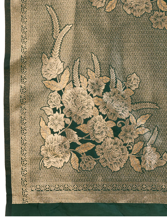 Bottle Green Soft Kanjivaram Silk Zari Woven Designer Saree with Blouse