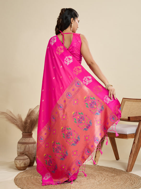 Pink Soft Kanjivaram Paithani Silk Zari Woven Designer Saree with Blouse