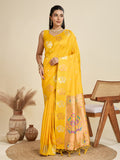 Yellow Soft Kanjivaram Paithani Silk Zari Woven Designer Saree with Blouse