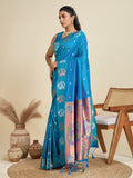 Sky Blue Soft Kanjivaram Paithani Silk Zari Woven Designer Saree with Blouse