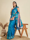 Sky Blue Soft Kanjivaram Paithani Silk Zari Woven Designer Saree with Blouse