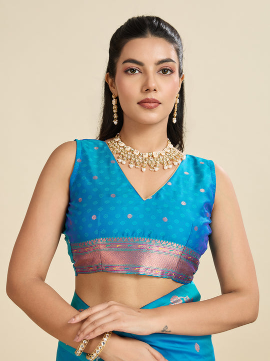 Sky Blue Soft Kanjivaram Paithani Silk Zari Woven Designer Saree with Blouse