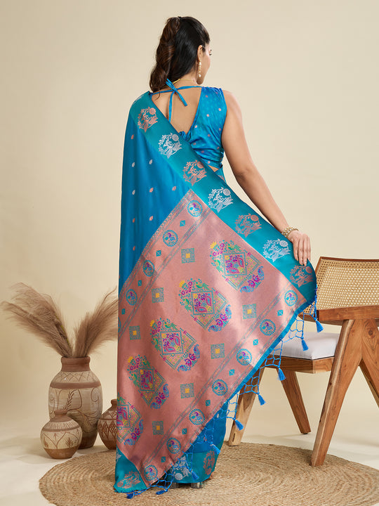 Sky Blue Soft Kanjivaram Paithani Silk Zari Woven Designer Saree with Blouse
