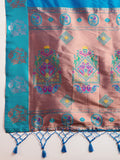 Sky Blue Soft Kanjivaram Paithani Silk Zari Woven Designer Saree with Blouse