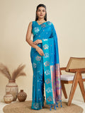 Sky Blue Soft Kanjivaram Paithani Silk Zari Woven Designer Saree with Blouse