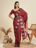 Maroon Soft Kanjivaram Paithani Silk Zari Woven Designer Saree with Blouse