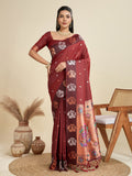Maroon Soft Kanjivaram Paithani Silk Zari Woven Designer Saree with Blouse