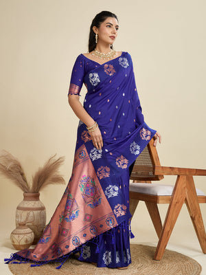 Blue Soft Kanjivaram Paithani Silk Zari Woven Designer Saree with Blouse