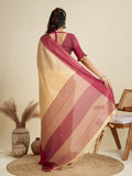 Cream Khadi Raw Silk Temple Woven Border Designer Saree with Blouse