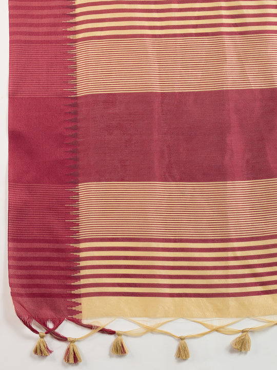 Cream Khadi Raw Silk Temple Woven Border Designer Saree with Blouse