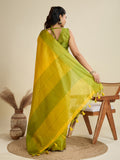 Yellow Khadi Raw Silk Temple Woven Border Designer Saree with Blouse