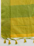 Yellow Khadi Raw Silk Temple Woven Border Designer Saree with Blouse