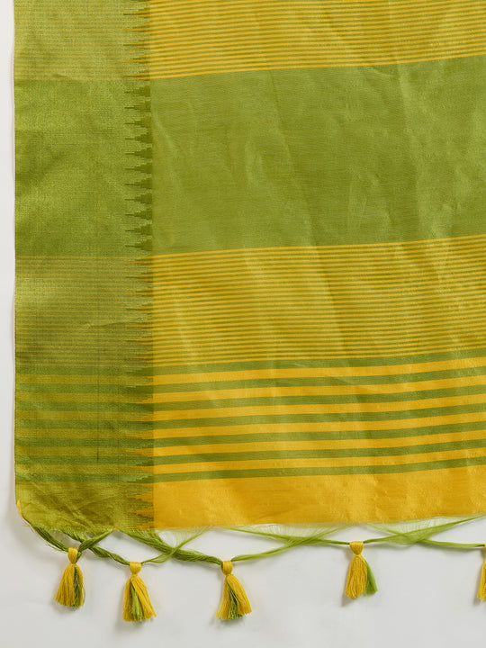 Yellow Khadi Raw Silk Temple Woven Border Designer Saree with Blouse
