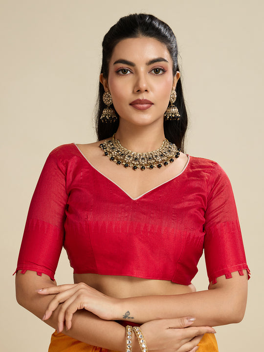 Mustard Khadi Raw Silk Temple Woven Border Designer Saree with Blouse