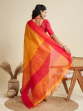 Mustard Khadi Raw Silk Temple Woven Border Designer Saree with Blouse