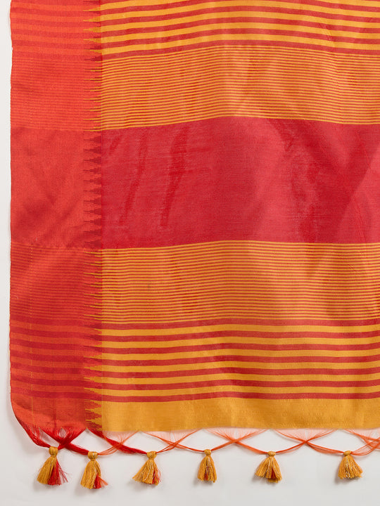 Mustard Khadi Raw Silk Temple Woven Border Designer Saree with Blouse