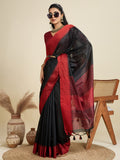 Black Khadi Raw Silk Temple Woven Border Designer Saree with Blouse