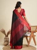 Black Khadi Raw Silk Temple Woven Border Designer Saree with Blouse