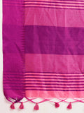 Pink Khadi Raw Silk Temple Woven Border Designer Saree with Blouse