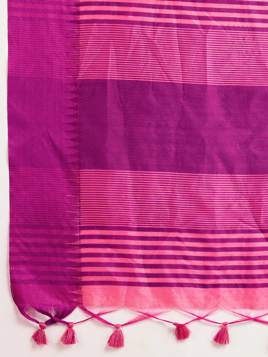 Pink Khadi Raw Silk Temple Woven Border Designer Saree with Blouse