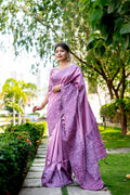 Purple Handloom Raw Silk Weaving Designer Saree with Blouse