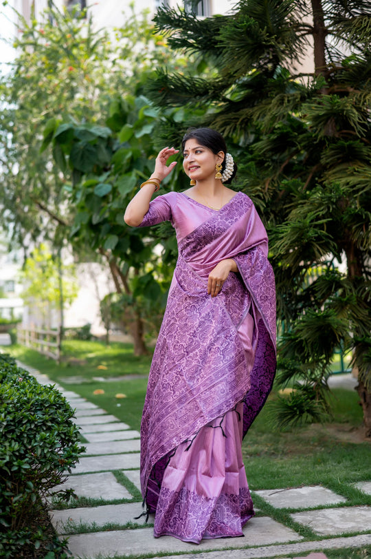 Purple Handloom Raw Silk Weaving Designer Saree with Blouse