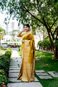 Mustard Handloom Raw Silk Weaving Designer Saree with Blouse