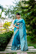 Sky Blue Handloom Raw Silk Weaving Designer Saree with Blouse