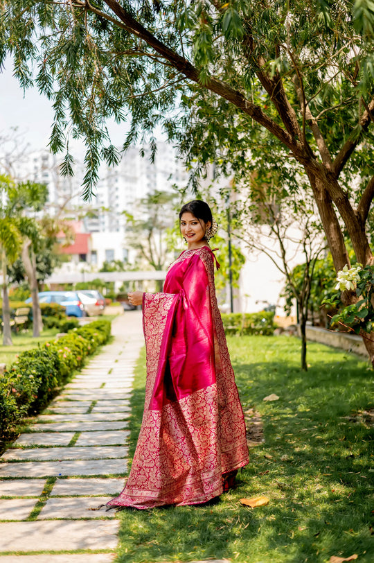 Pink Handloom Raw Silk Weaving Designer Saree with Blouse
