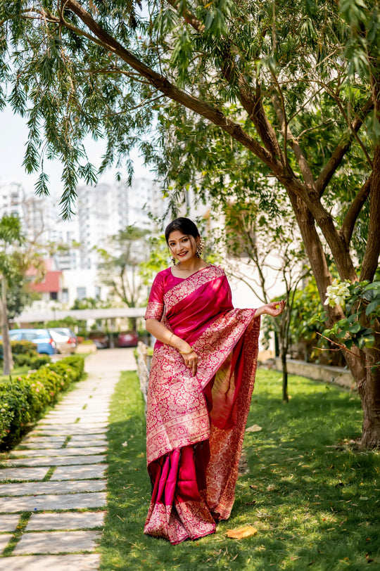Pink Handloom Raw Silk Weaving Designer Saree with Blouse