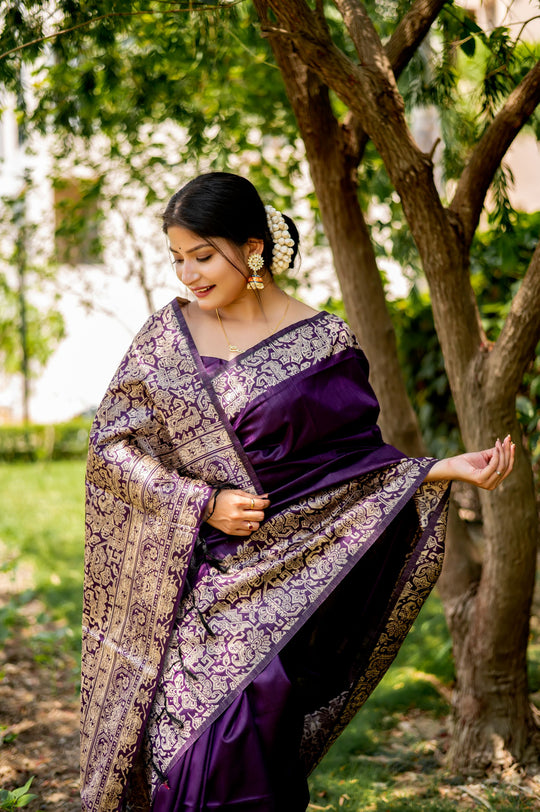Wine Handloom Raw Silk Weaving Designer Saree with Blouse