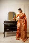Orange Handloom Raw Silk Weaving Designer Saree with Blouse
