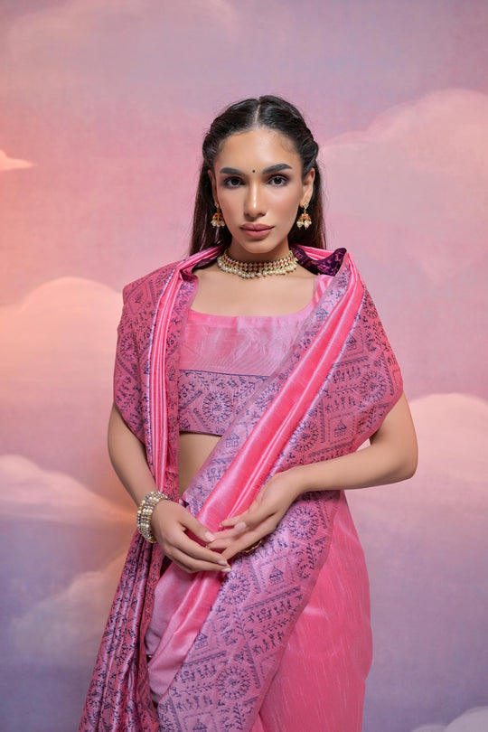Pink Handloom Raw Silk Weaving Designer Saree with Blouse