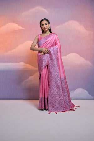 Pink Handloom Raw Silk Weaving Designer Saree with Blouse