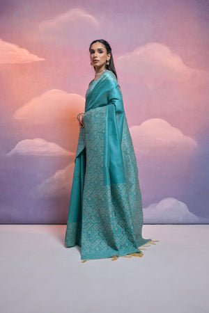 Firozi Handloom Raw Silk Weaving Designer Saree with Blouse