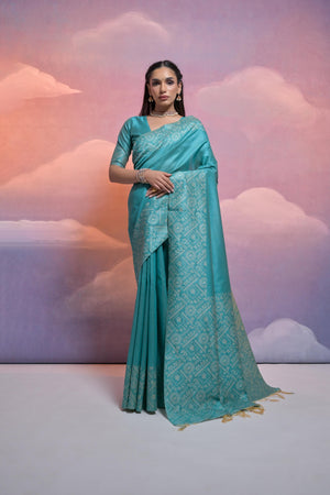 Firozi Handloom Raw Silk Weaving Designer Saree with Blouse