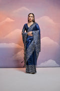 Navy Blue Handloom Raw Silk Weaving Designer Saree with Blouse