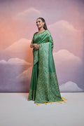 Green Handloom Raw Silk Weaving Designer Saree with Blouse