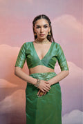 Green Handloom Raw Silk Weaving Designer Saree with Blouse