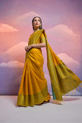 Yellow Handloom Raw Silk Weaving Designer Saree with Blouse