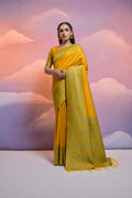 Yellow Handloom Raw Silk Weaving Designer Saree with Blouse