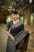 Black Handloom Raw Silk Weaving Designer Saree with Blouse