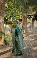 Bottle Green Handloom Raw Silk Weaving Designer Saree with Blouse