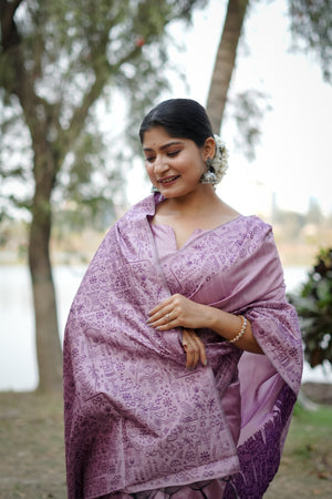 Purple Handloom Raw Silk Weaving Designer Saree with Blouse