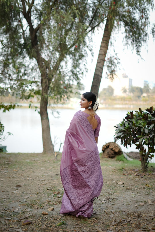 Purple Handloom Raw Silk Weaving Designer Saree with Blouse