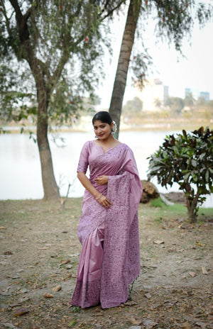 Purple Handloom Raw Silk Weaving Designer Saree with Blouse